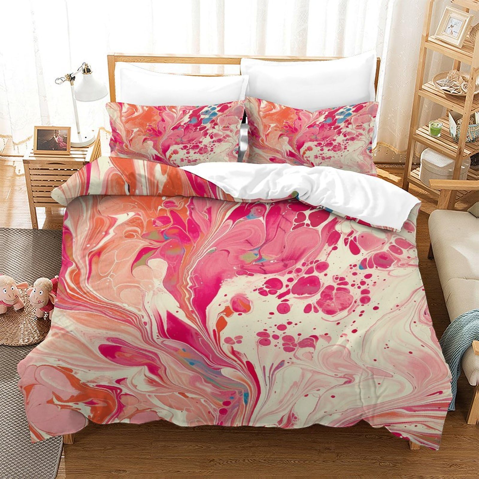 P1S9U7W5Y Elegant Marble Pattern 3D Printed Duvet Cover Set 3pcs Microfiber Pink Watercolor Bedding Set Single（140x200cm）