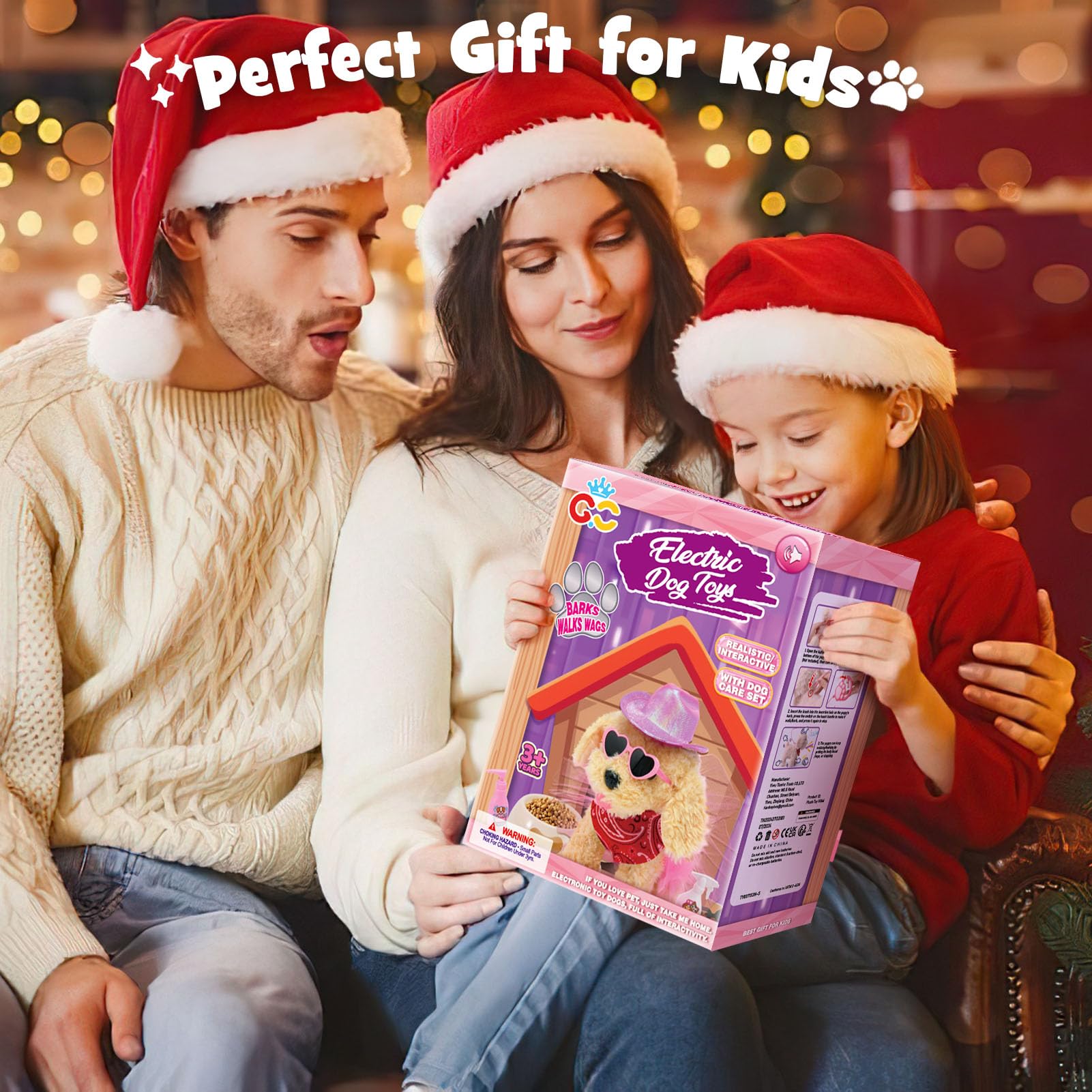 Toyssa Perrito Juguete Ladra y Anda con Correa, Perro Peluche Juego de Roles Vestirse Alimentar Bañar Perro Juguete Interactivo Cumpleaños Navidad Regalo Niña Niño 3 4 5 6 7 Años