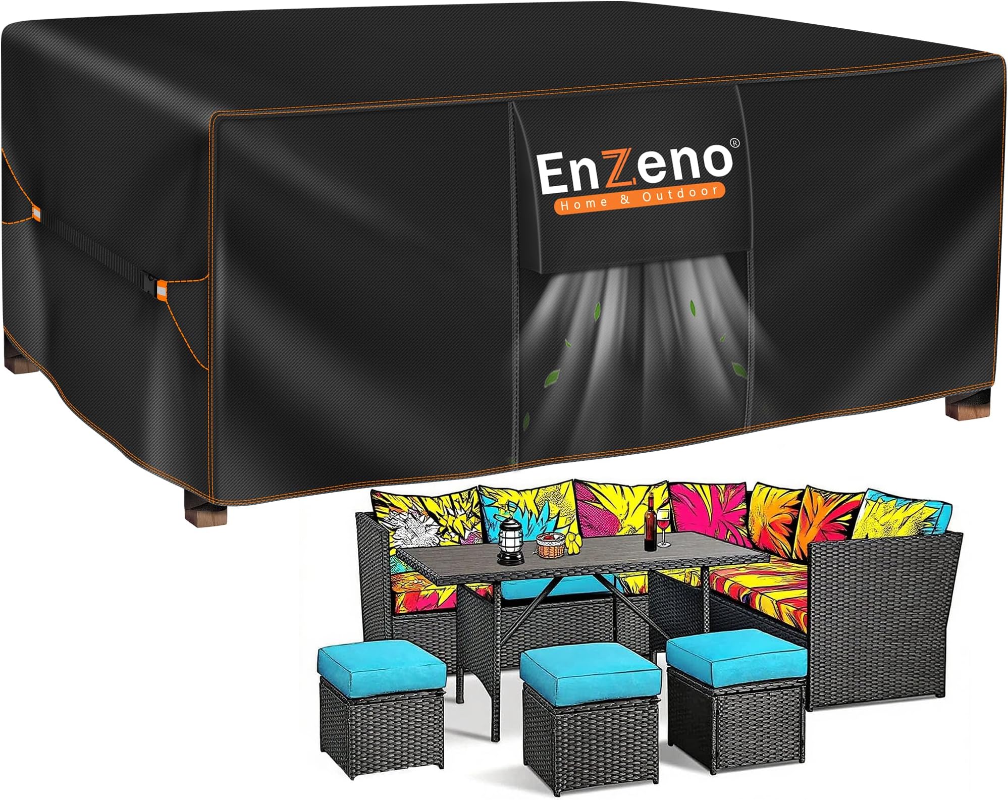 Enzeno Outdoor Garden Furniture Set Waterproof 242x182x100cm Tear Resistant Oxford Fabric Furniture Covers for Outdoor Large Patio Set Cover Garden Table UV Resistant Rectangular