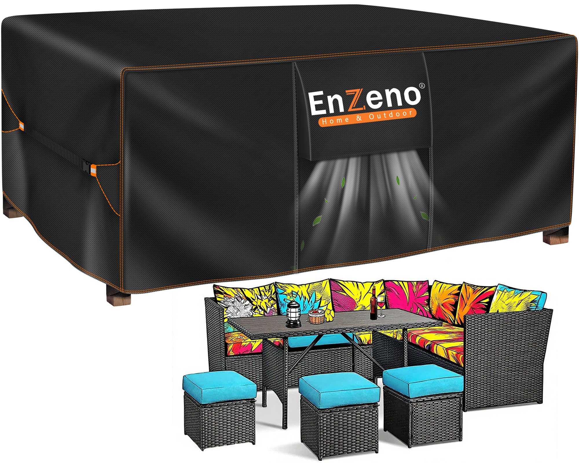 Enzeno Outdoor Garden Furniture Set Covers Waterproof,242x182x100cm 420D Oxford Fabric Furniture Covers for Outside,Large Patio Set Cover, Garden Table Cover,Windproof, Anti-UV,Rectangular