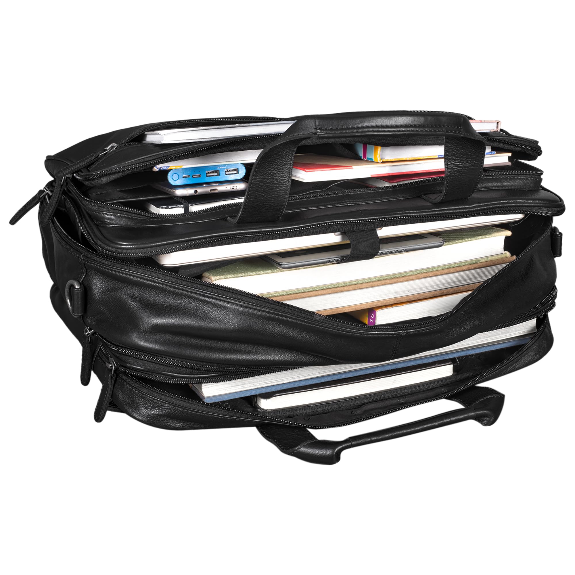 STILORD Gigantus Maleta Porta Documentos Cuero XXL para portátil 17,3-19 Pulgadas Bolso Bandolera Piel Auténtica Negro