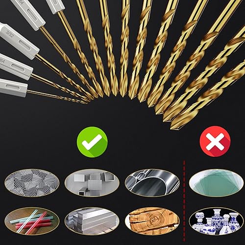 Miniatura 5 de Juego de brocas de vástago hexagonal, 30 brocas helicoidales de titanio HSS para chapa, madera, plástico, diseño de cambio rápido (116 - 12 pulgadas)