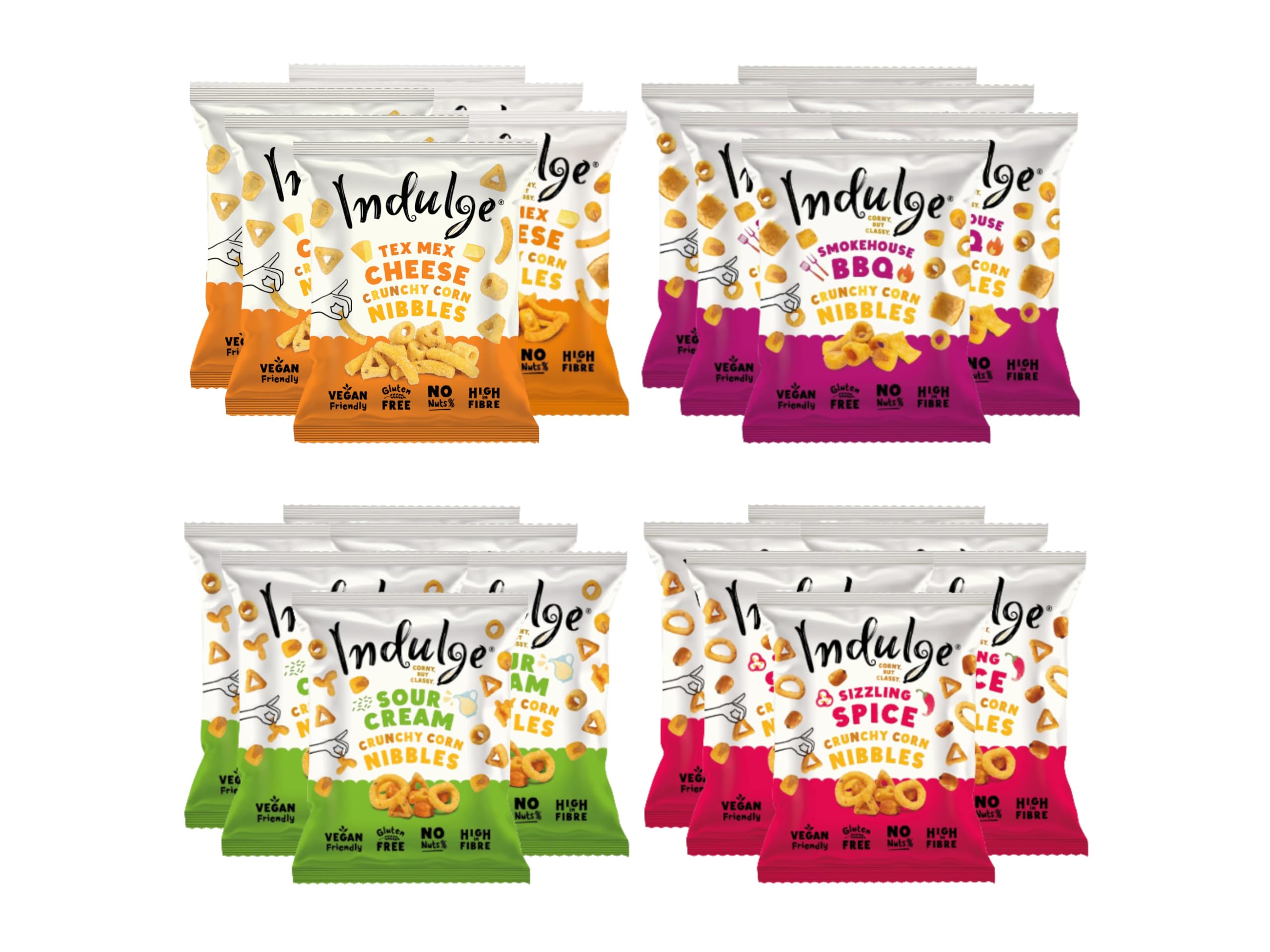 Indulge - Crunchy Corn Nibbles - Variety flavour - Gluten Free, Nut Free, Low Salt, Vegan- 20g x 24 bags (Variety Box) (20g (Pack of 24), Variety Box)