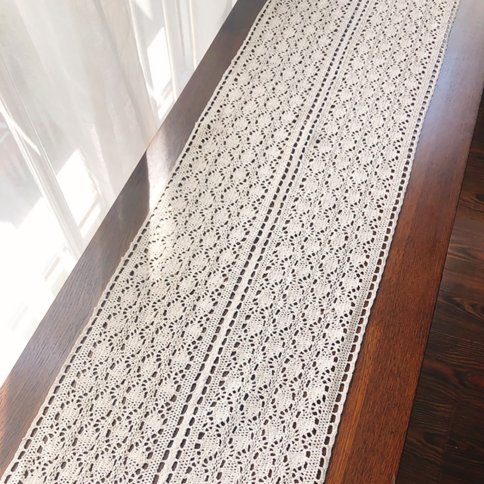 Elegante y Lujoso Tapetes de Encaje for Camino de Mesa de algodón de Ganchillo Hechos a Mano, Color Blanco Regalos navideños(B,33 * 210cm)