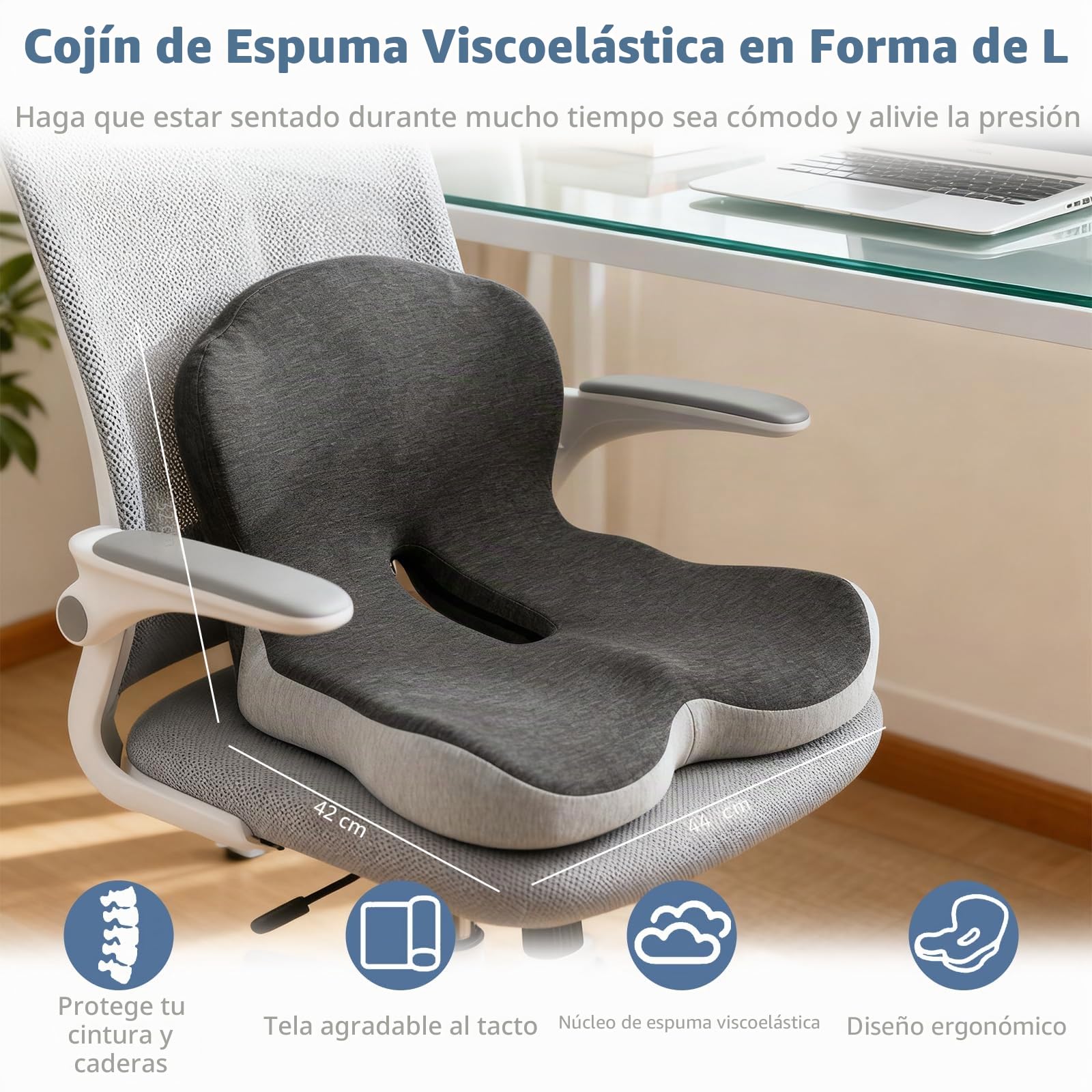 Yolispa Cojín de Respaldo y Asiento, Cojín Ergonómico para Silla de Oficina, Cojín de Asiento Ortopédico con Soporte Lumbar, Espuma Viscoelástica, Alivio del Coxis