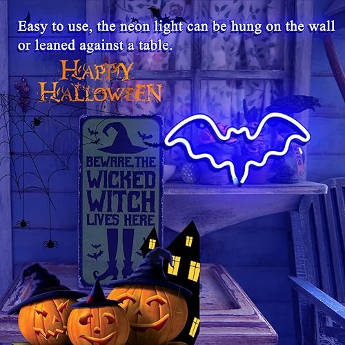 Miniatura 6 de Letrero de neón de murciélago de Halloween, decoración de Halloween, letrero de luz LED de neón para decoración de pared, lámpara con forma de