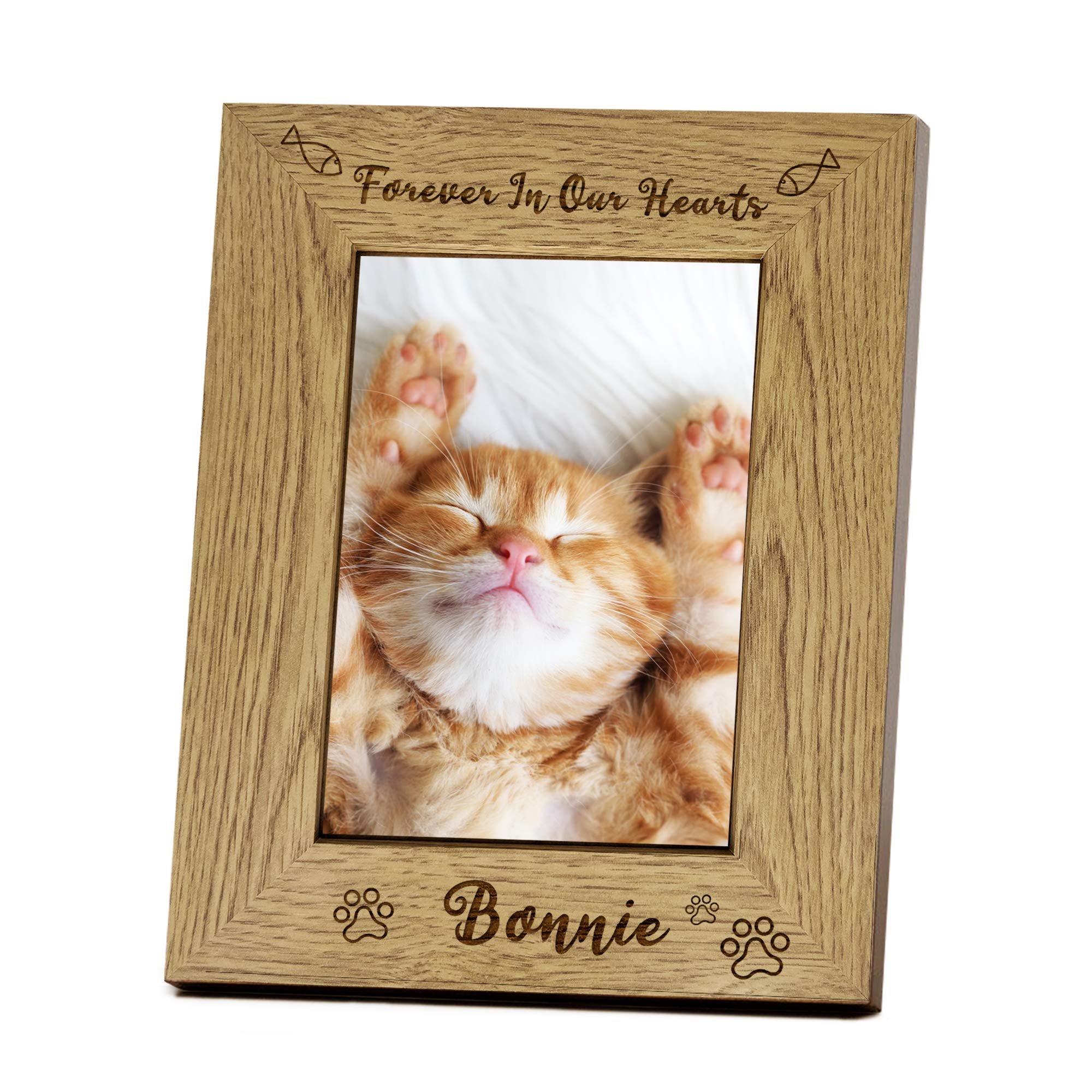 Dog Memorial Gifts for Loss of Dog 5x7 Wooden Picture Frame Sympathy Bereavement Gifts for Loss of Pet Cat Passed Away Gift (Forever in our hearts, Portrait)