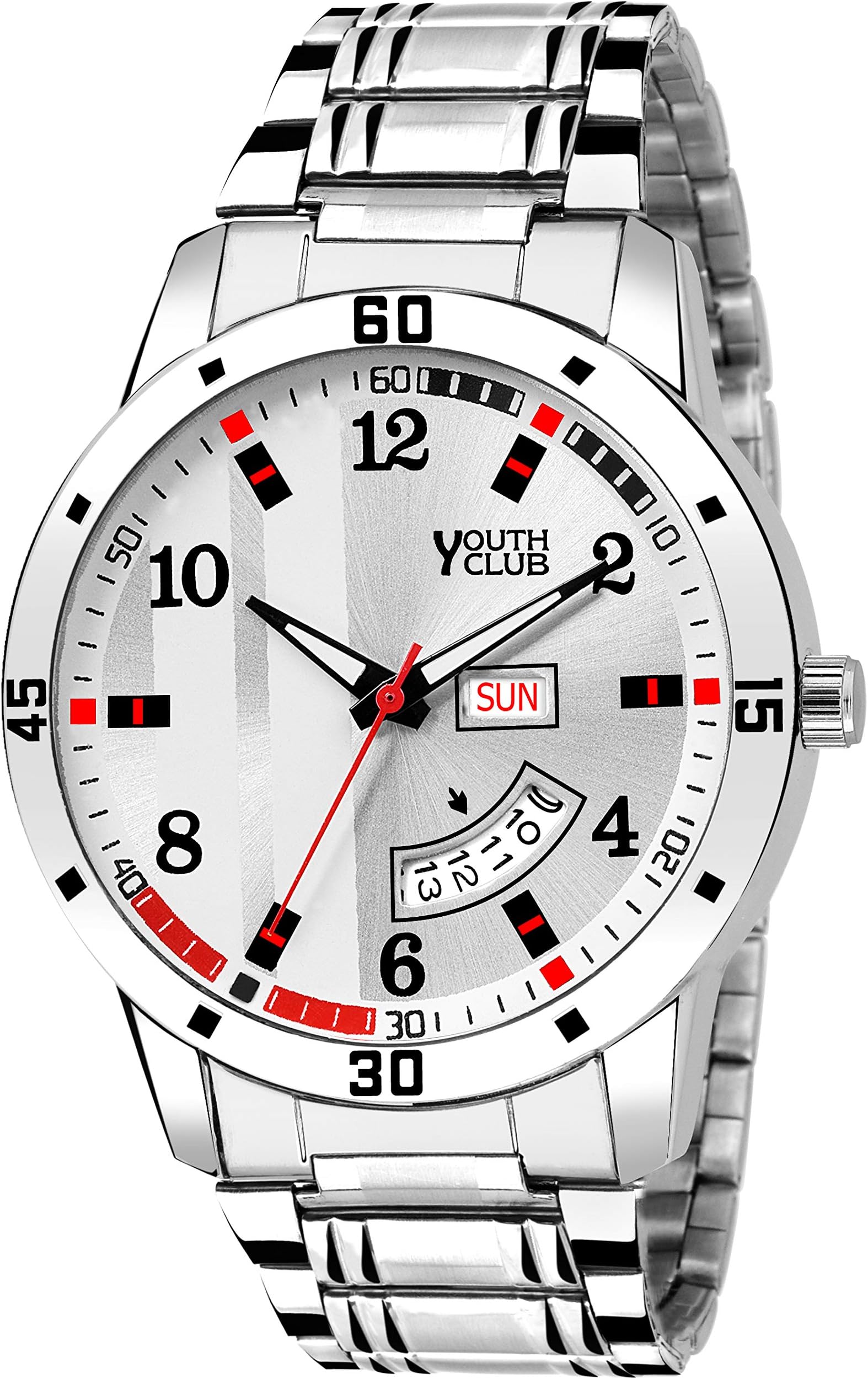 YOUTH CLUBDd527wht Avtar Day and Date Silver Watch for Men