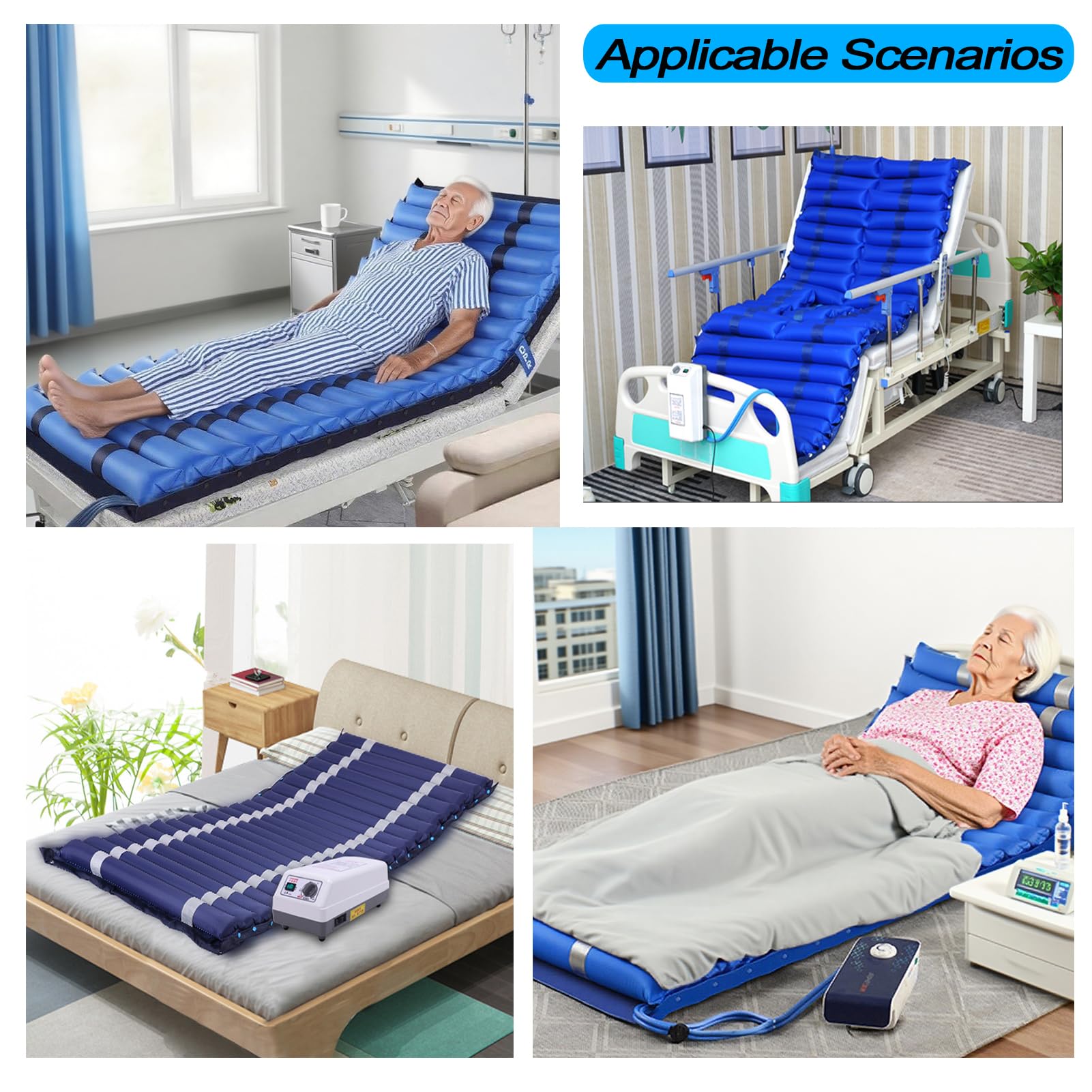 Materasso Antidecubito Largo 130cm con Compressore Silenziato,Materassino Antidecubito A Pressione Alternata,Materasso Antidecubito per Anziani,Materasso Antidecubito Ad Aria,Blu