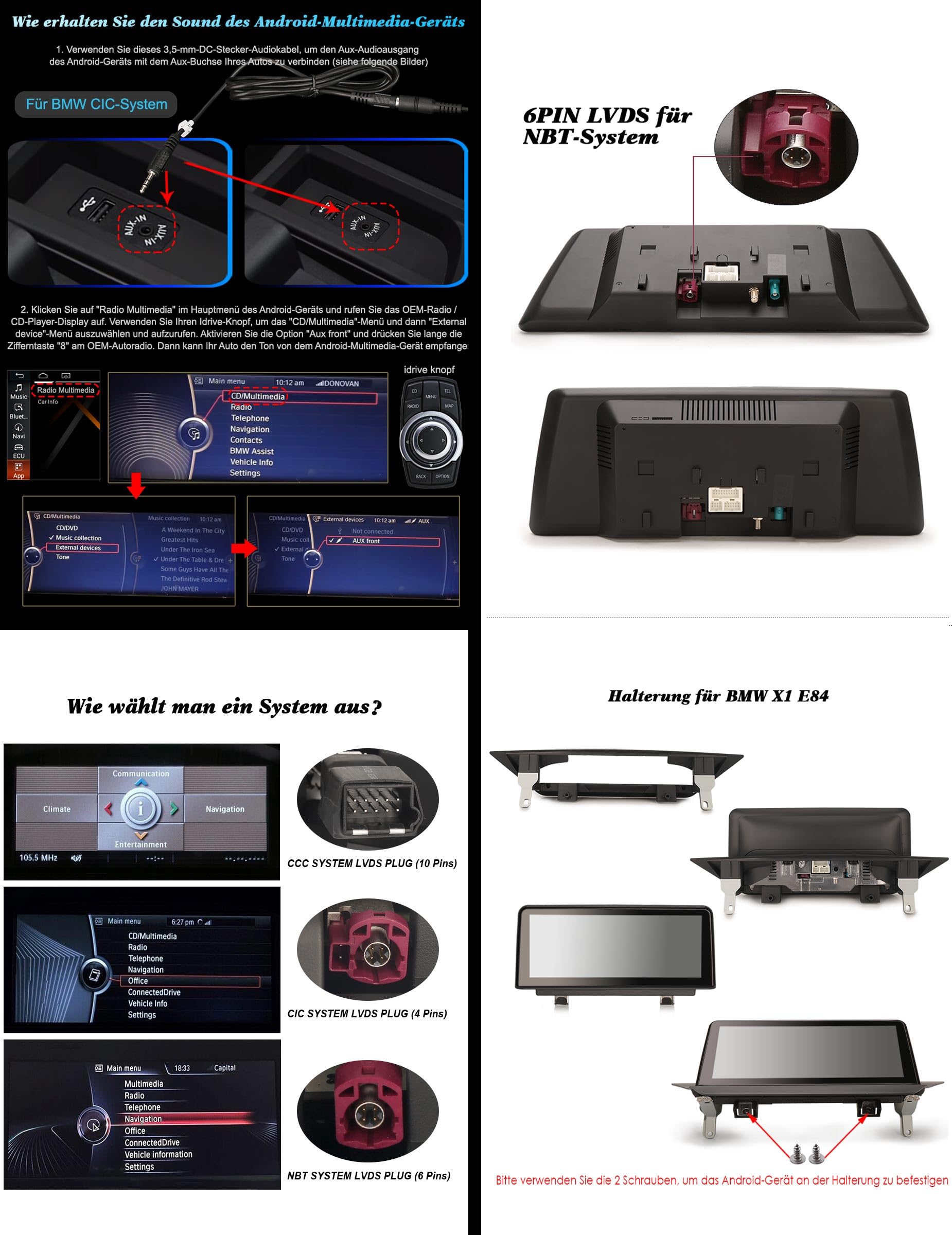 Qualcomm 8 rdzeni Android 16.0 Radio Samochodowe 4 GB+64GB Radio samochodowe Nawigacja dla BMW 2er F22 F45 F46 MPV NBT GPS Stereo Wsparcie CarPlay Android Auto 10.25" IPS Dab+ USB WiFi Bluetooth 5.1