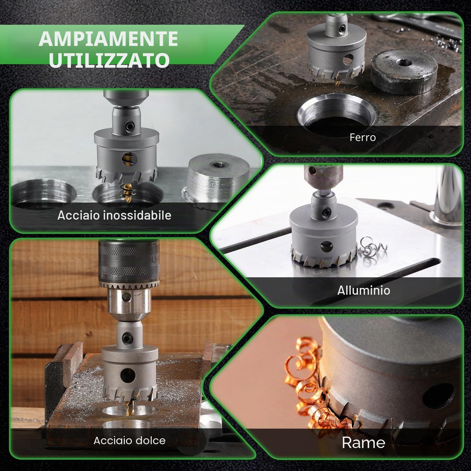 WORKEASE Kit seghe a tazza TCT 16 pezzi 5/8"-2"-1/4", set frese a tazza per acciaio inossidabile, ferro, rame, ottone
