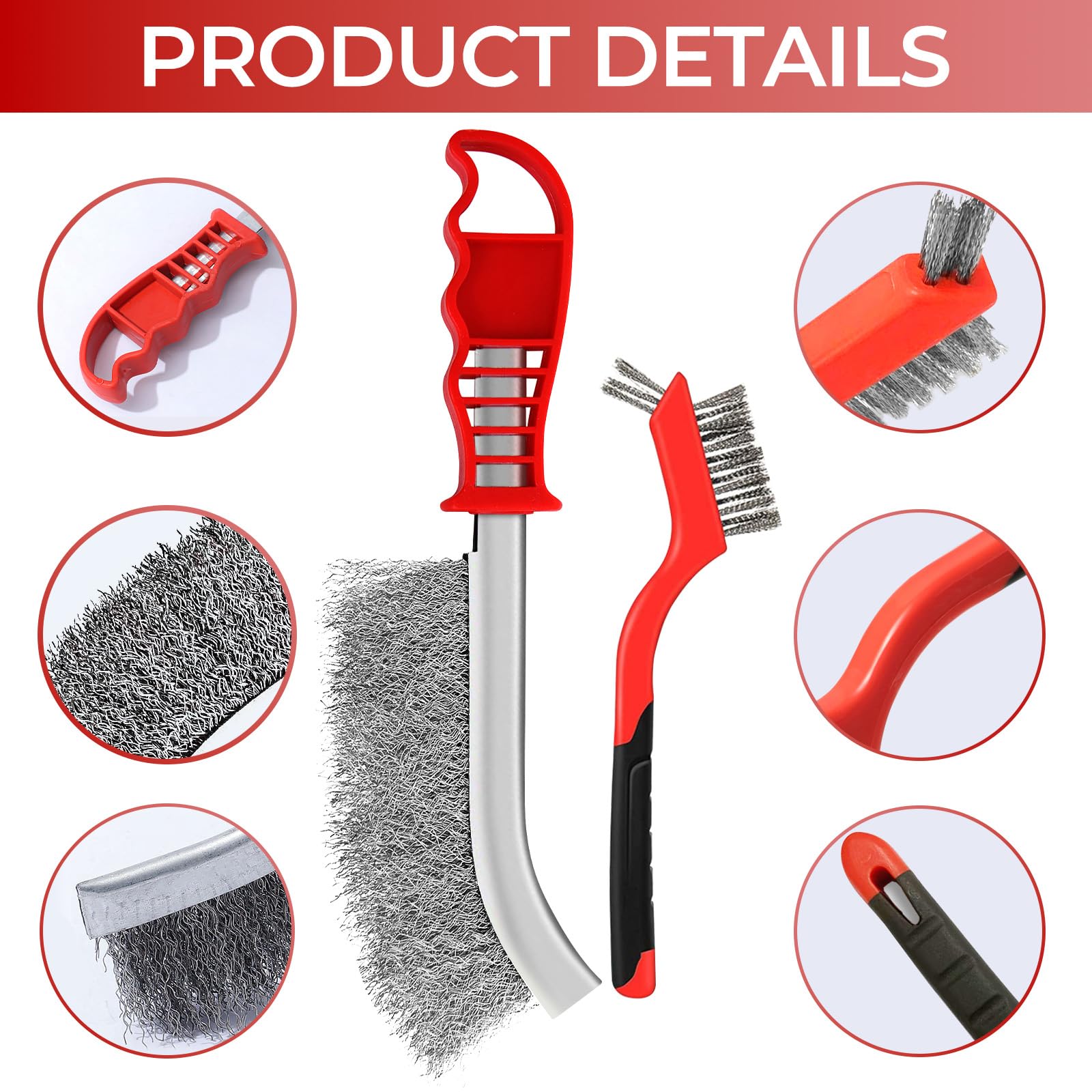 6 Pezzi Spazzola Acciaio, Spazzola Ferro, Spazzola Metallica: Acciaio Inox + Acciaio al Carbonio + Ottone + Nylon, per Pulizia Vernice, Polvere, Legno, Togli Ruggine, Grasso Sporco, Officina