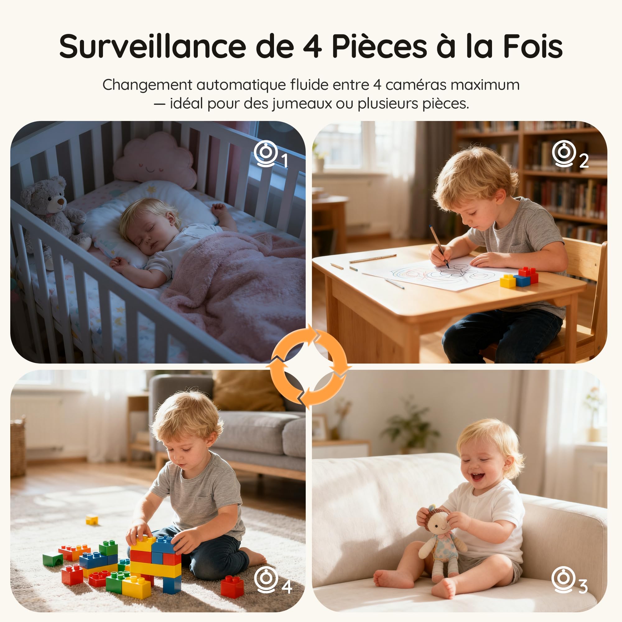 BOIFUN Babyphone Camera sans WiFi ni Ondes 5" 720P IPS (Modèle Amélioré), Vision Nocturne Infrarouge Invisible, Camera Bebe 360°, Batterie Longue Durée 24h, Portée Longue Distance, Audio Clair
