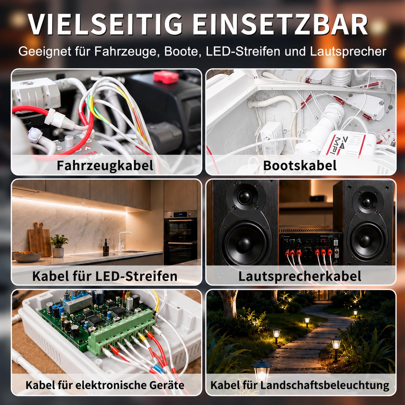 Weiß 18AWG Kabel 20M, 3x0,75mm² 3-adriges Kupferkabel verzinnt Flexible Niederspannungsleitung für 5V/12V/24V, LED, KFZ, Lautsprecher und DIY-Projekte