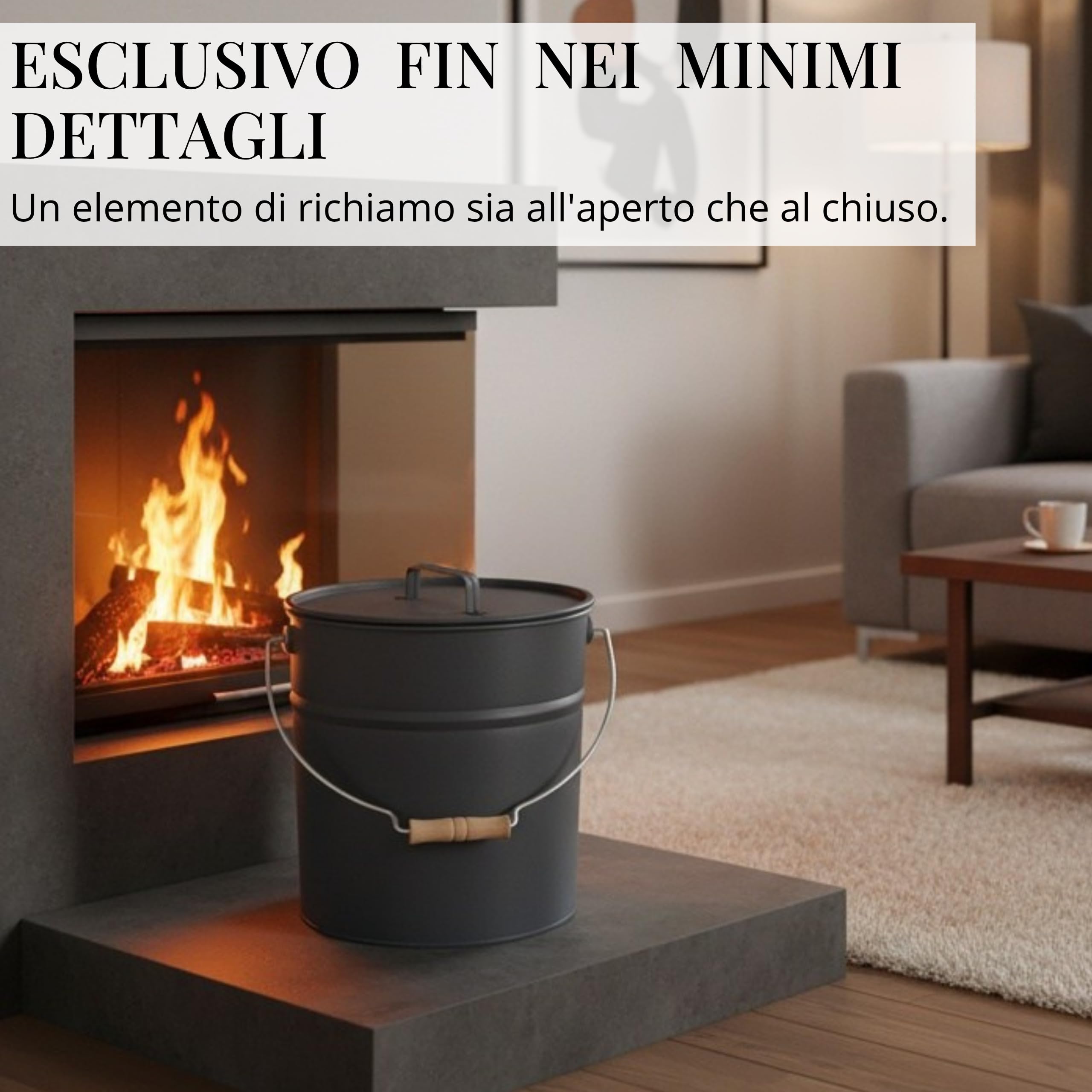 Livlig53 LIVLIG - Secchio in metallo con coperchio, secchio da giardino zincato e secchio per cenere in metallo robusto, elegante secchio con coperchio e manico in legno, qualità premium dall'Europa