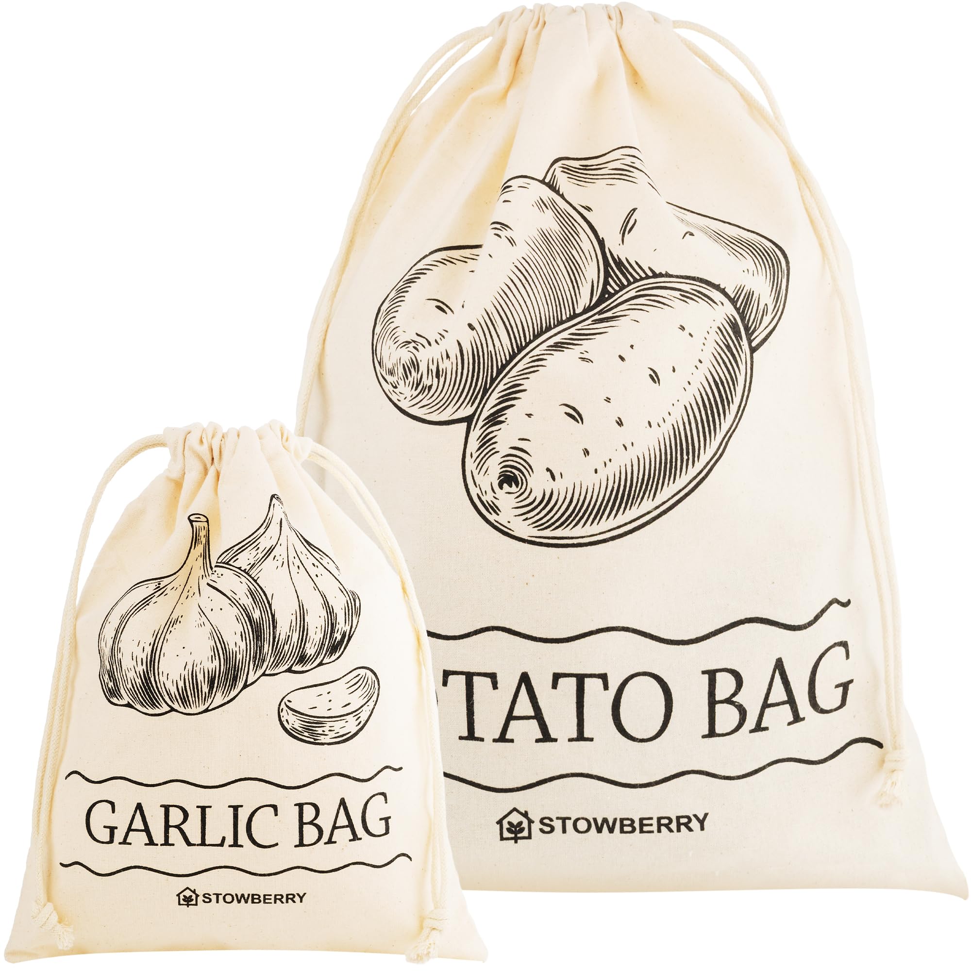 STOWBERRY Potato Storage Bag 40x30cm and Garlic Storage Bag 25x20cm