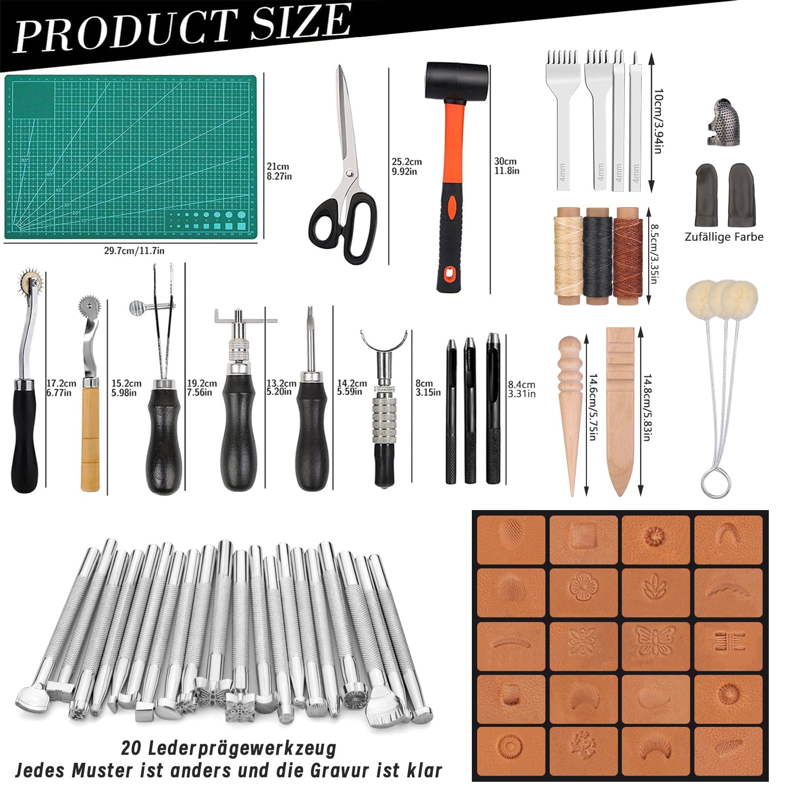 Set fai da te in pelle, 87 pezzi, strumenti per il fai da te, in pelle, set di rivetti in pelle, timbri per cuoio, aghi da cucito e altri strumenti per artigianato in pelle, cucito a mano