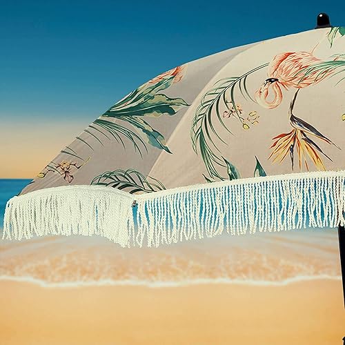 Miniatura 8 de Sombrilla de playa para arena  La mejor sombrilla de playa resistente al viento con ancla de arena, sombrilla deportiva portátil, flecos, bolsa de