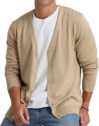 NITAGUT Mens Cardigan Sweater Vintage Striped V-Neck Long Sleeve Sweaters