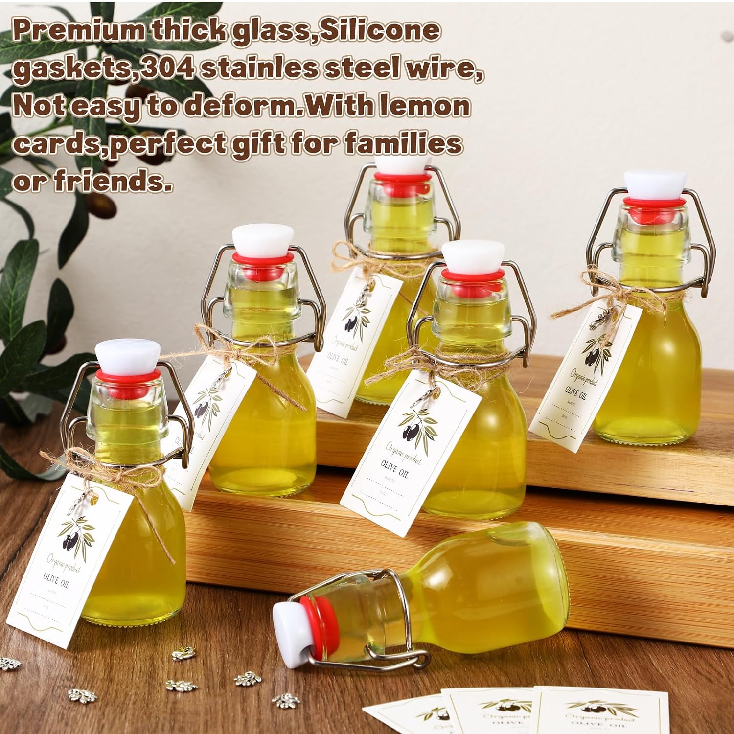 20 Sets Mini Limoncello Flip Top Glass Bottles, 2oz, Olive image 4