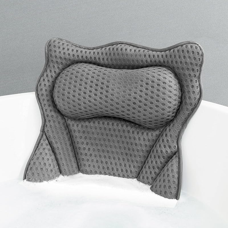 Almofada de banho MTDLYICE em malha de ar 4D com 6 ventosas, cinza, pacote com 1