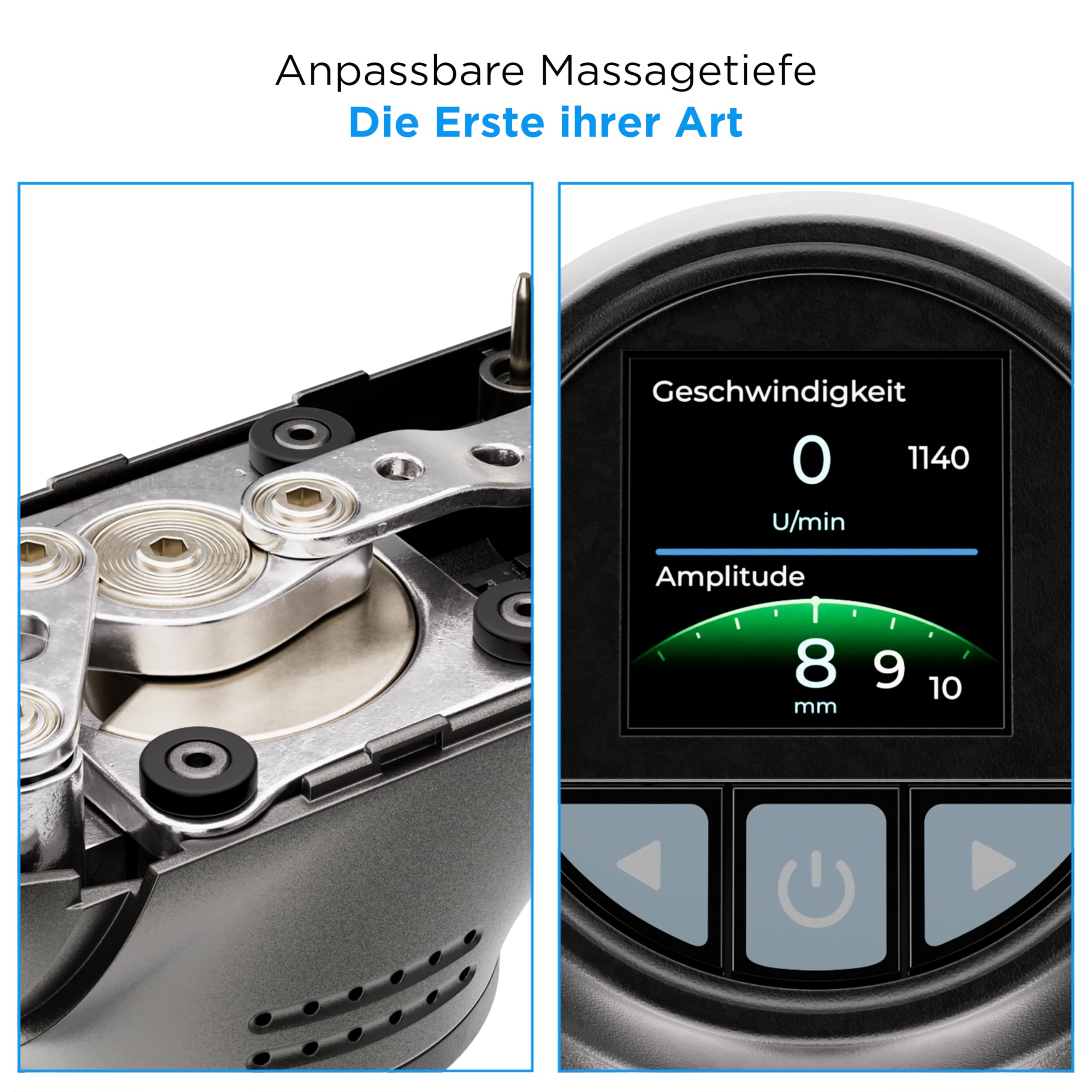 OrthoMechanik® 4.0 Flex | OrthoGun | Variable Amplitude (8–12 mm) & interaktive App mit Video-Anleitungen | 8 Aufsätze | 4000 mAh Akku