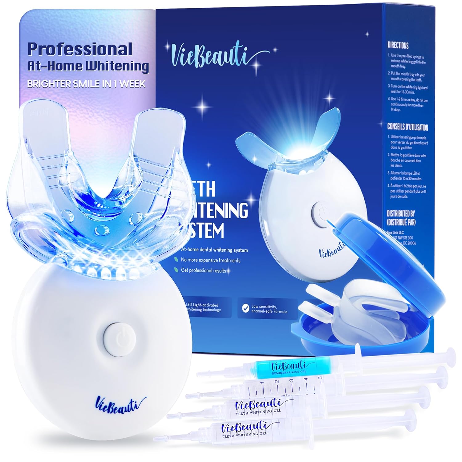 VieBeauti Teeth Whitening Kit with LED Light for Sensitive Teeth 35 Carbamide Peroxide Remineralizing Gel for Fast Results