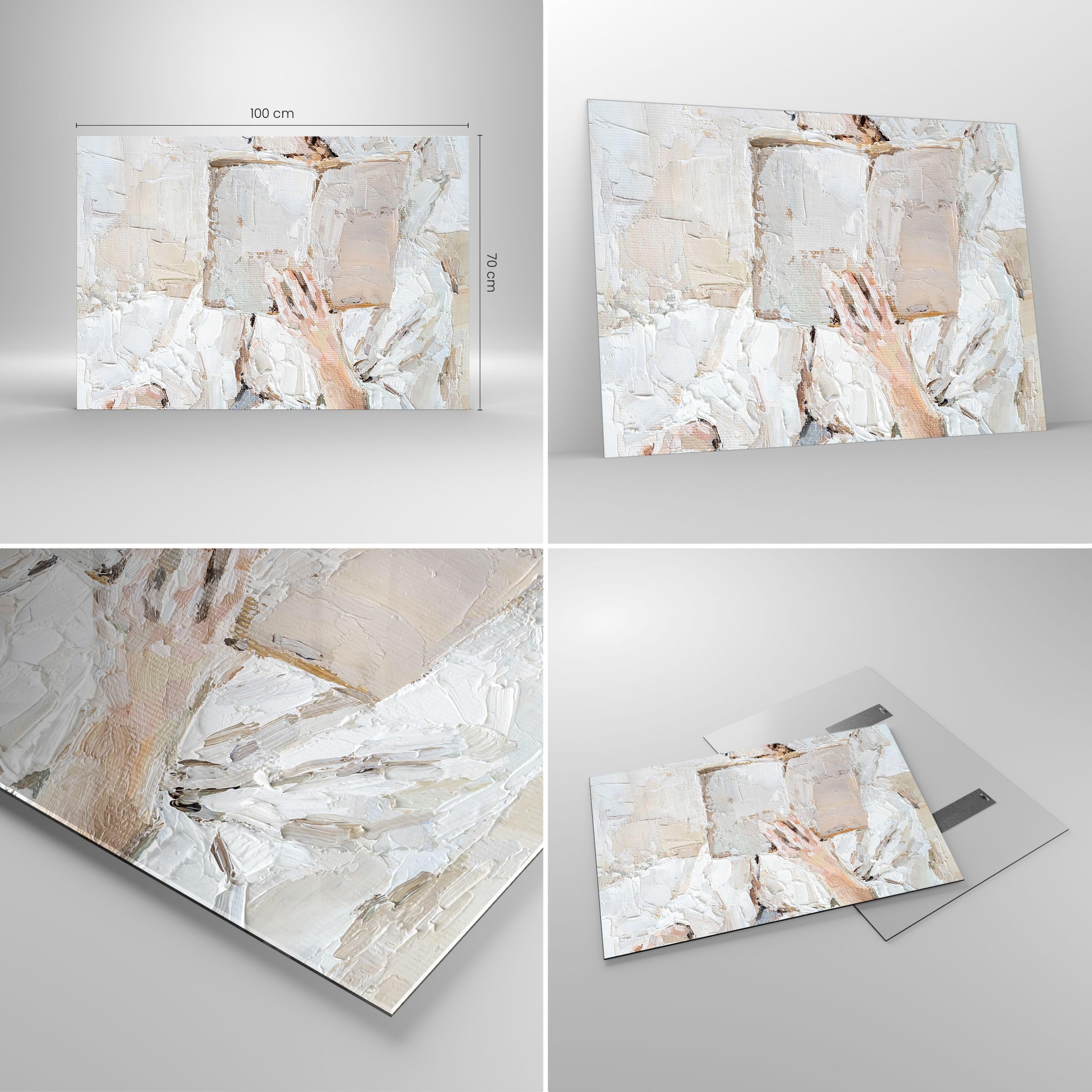ARTTOR Glasbild 100x70cm Wandbild Glasdruck Abstrakt Menschen - 5514 | Hallo Buch Minimalismus Groß Modern Dekoration Wohnzimmer Schlafzimmer Küche Wanddeko Kunstdruck Art Wall Decor ARTTOR