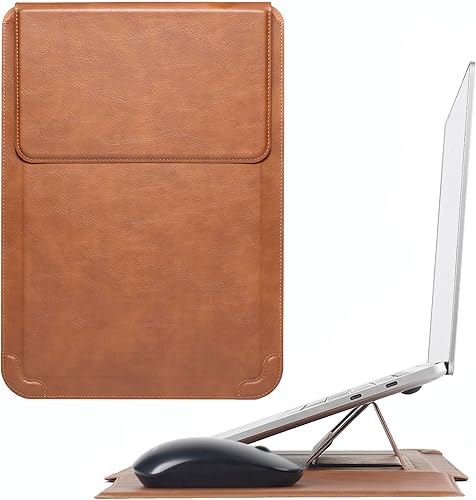 Funda para portátil con soporte de 13 a 14 pulgadas de piel para laptop con alfombrilla para mouse, funda protectora para computadora portátil