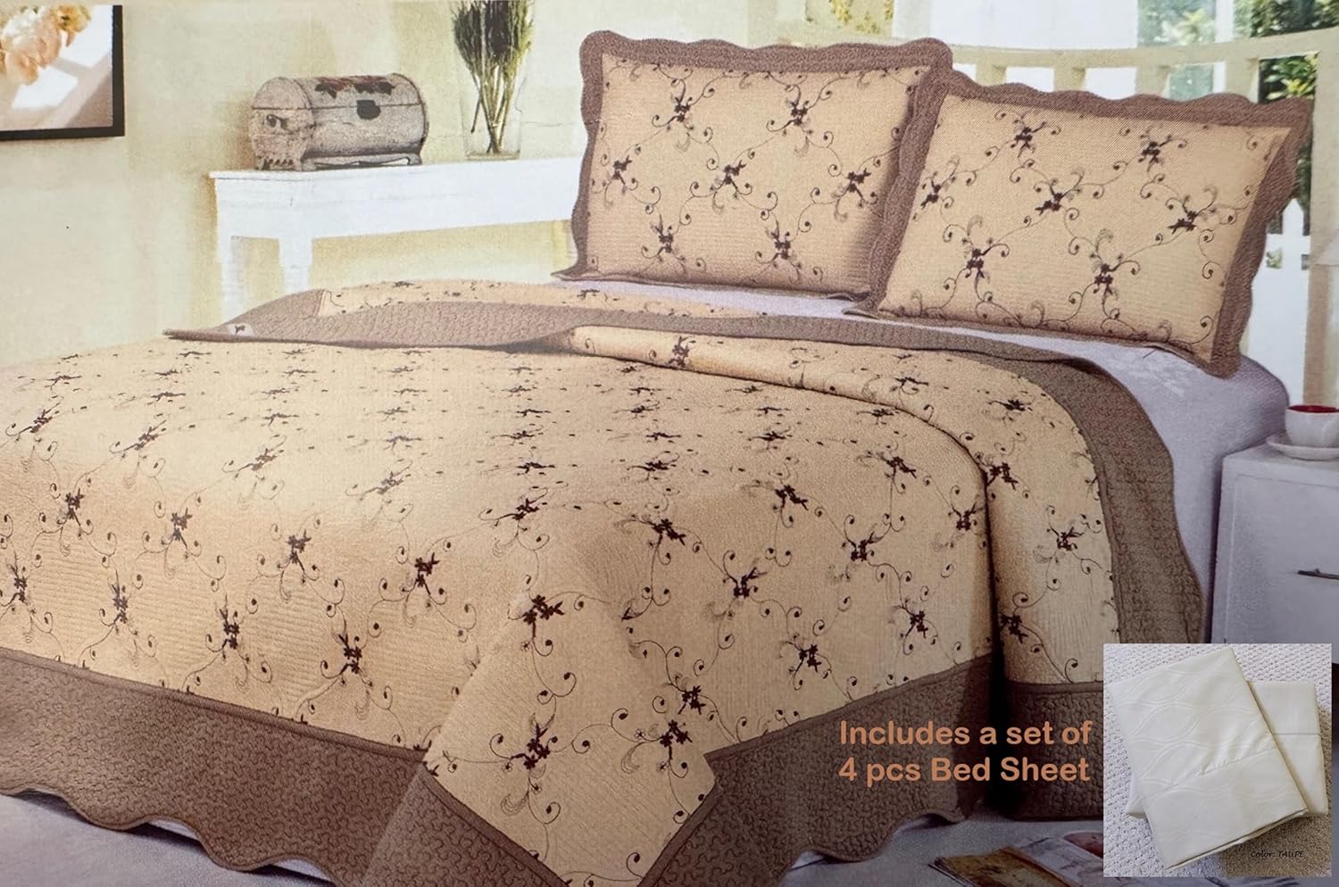 Newport Bay Luxury 7 pcs Bed in a Bag - Embroidery Quilt Set with Sheet Set