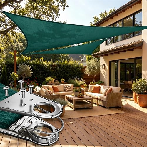 ColourTree Super Ring 18' x 18' x 18' Green Triangle Sun Shade Sail, Commercial 