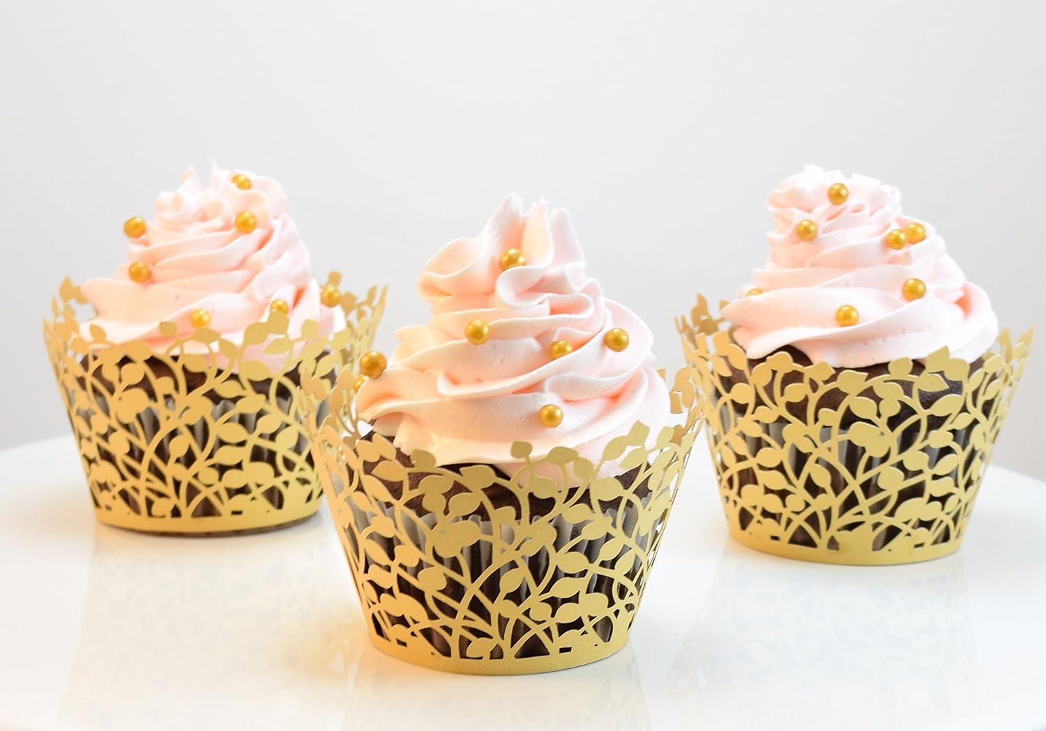 CUPCAKE WRAPPERS - Gold - 50 pack Decorative Vine Lace Liner Wrapper - Versatile Design makes it perfect for Weddings Birthdays Tea Parties and any Special Event