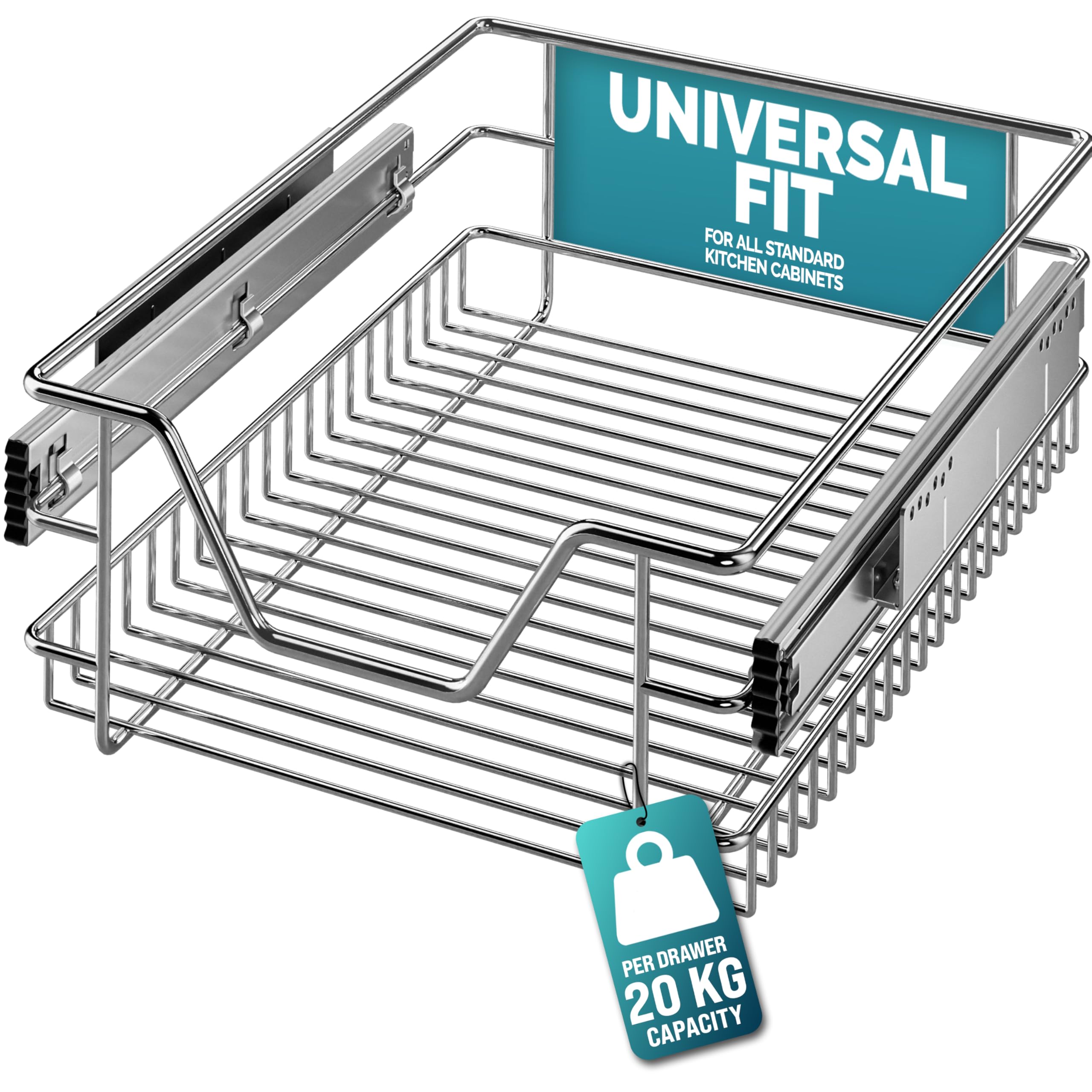 CASARIA® Pull Out Telescopic Kitchen Drawer | For 40cm Units - 36cm Internal Cabinet Dimensions | Chrome-Plated | 20kg Load Capacity | Basket Shelf Organiser Storage Space Saving — image 1