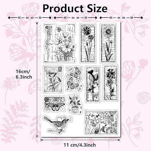 Miniatura 2 de CRASPIRE Sello de goma transparente, diseño de flores, polilla, pájaros, mariposas, plantas vintage, sellos de silicona transparente para diario,