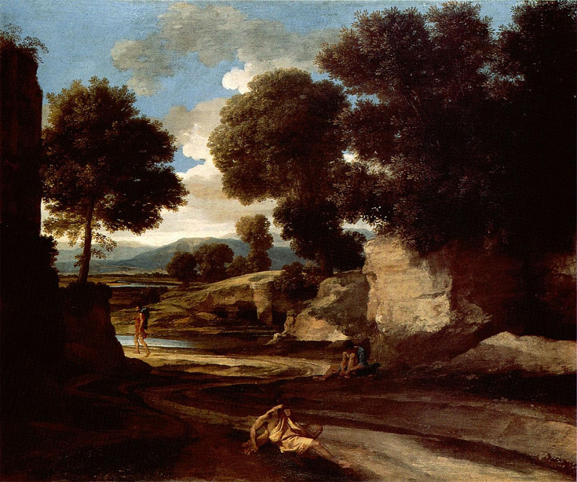 ARTXLXXBN Famous Painting Canvas Artwork Graffiti Print Landscape with Resting by Nicolas Poussin Portrait Canvas Image for Home Decor 60x90cm