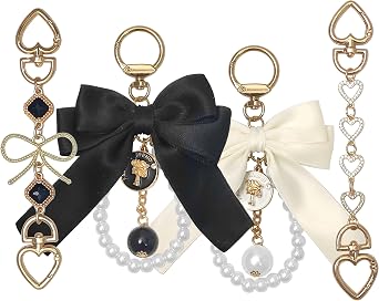 4Pcs Purse Extender Chain & Bow Keychain Kit, 2 Extender Chains & 2 Bow Charms,Handbag Strap Extenders Purse Charms