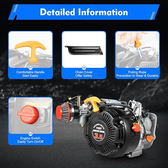 100cc 4-Stroke Bicycle Gasoline Engine Air-Cooled Motor Chain Muffler Complete Assembly Gas Motorized Motor Kit for Motorized Bicycle 26-28inch Bike(with Belt)