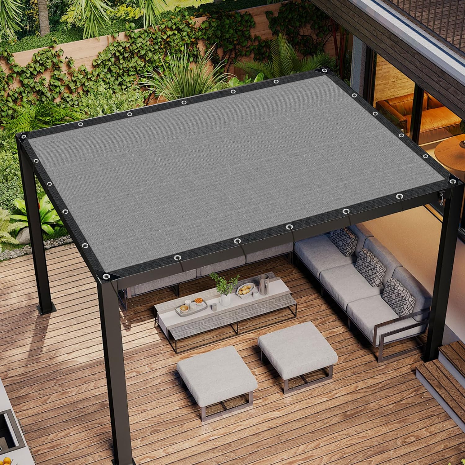 Grey Sun Shade Cloth,Pergola Shade Cover with Reinforced Grommets,90% Shade Fabric Fence Privacy Screen Balcony,Pergola Shade Cover Canopy Garden Carport Porch Deck Patio Shade Cover,10x10FT