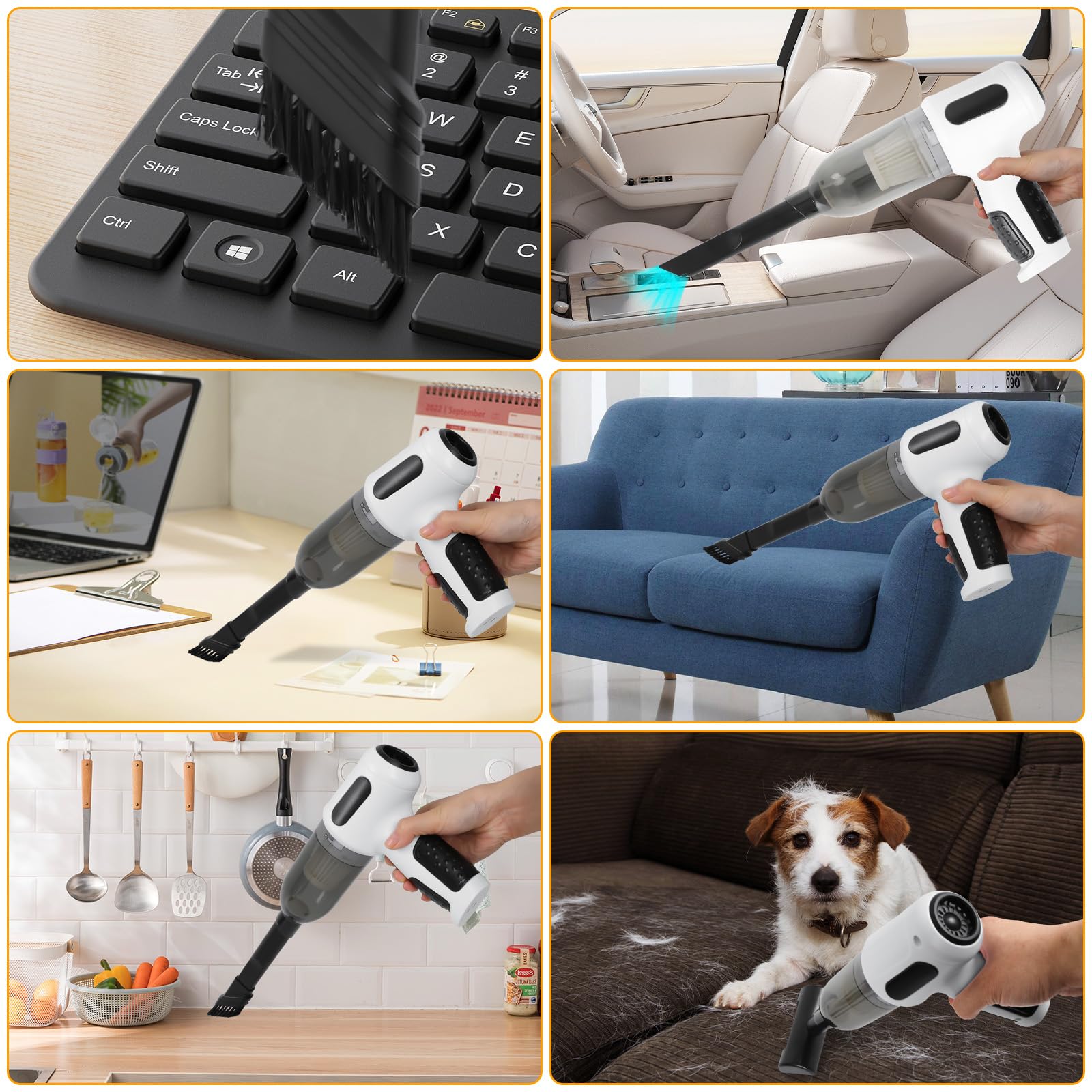 Jirmerp 3 in 1 Aspirapolvere Auto 9000P Aaspirapolvere portatile Aspirabriciole Senza Fili con Ricarica di Tipo C Aspirabriciole per Auto, Cucina, Casa, peli di Animali Domestici