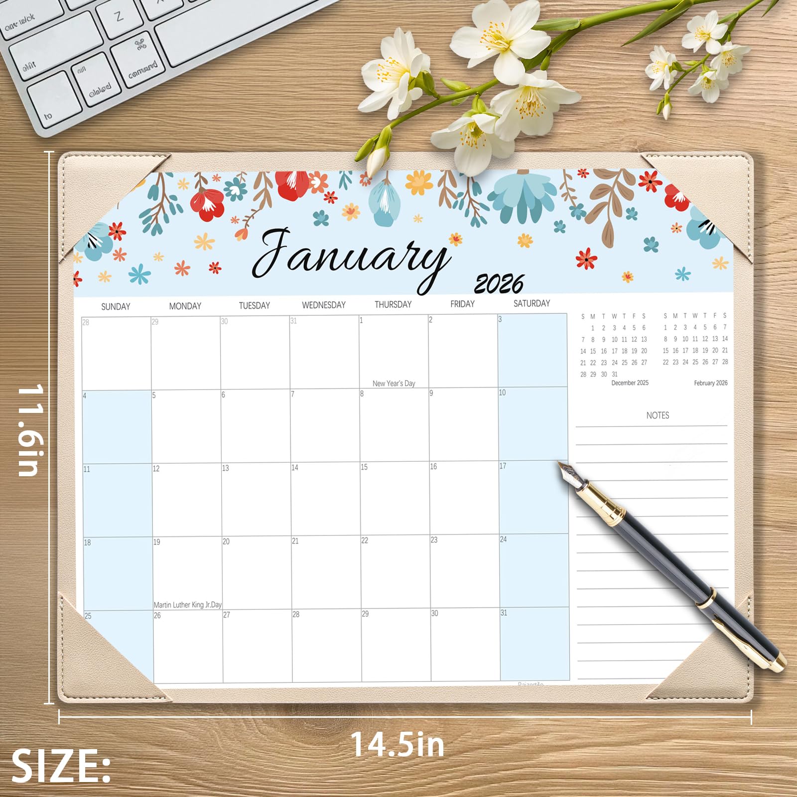 Calendario 2026-2027, calendario mensile da scrivania da luglio 2026 a dicembre 2027, 38,1 x 30,5 cm, grande calendario da tavolo mensile, perfetto per casa o ufficio, albicocca con tappetino da