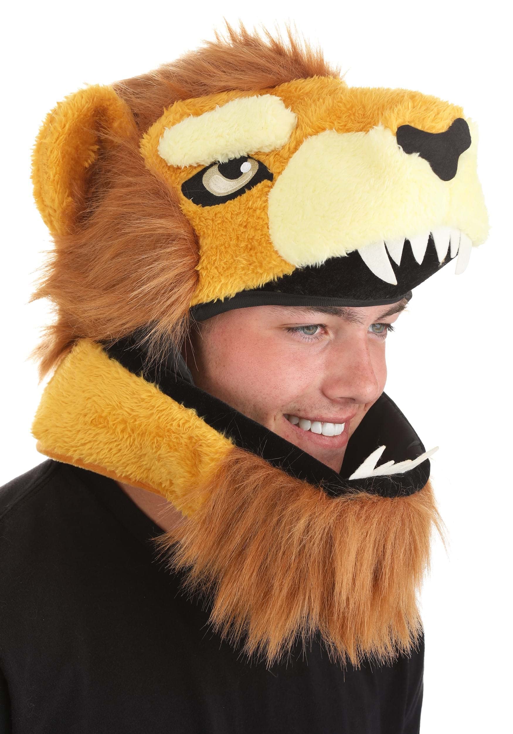 Jawesome Lion Costume Hat - Soft-Sculpted Lion Mask Headpiece for Adults with Faux Fur & Embroidered Eyes ST
