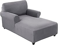 Vista 37 de FantasDecor Funda Elástica para Chaise Lounge Funda de Silla de Celosía con Reposabrazos para Sala de Estar Dormitorio Doble Brazo Tela Jacquard Gris