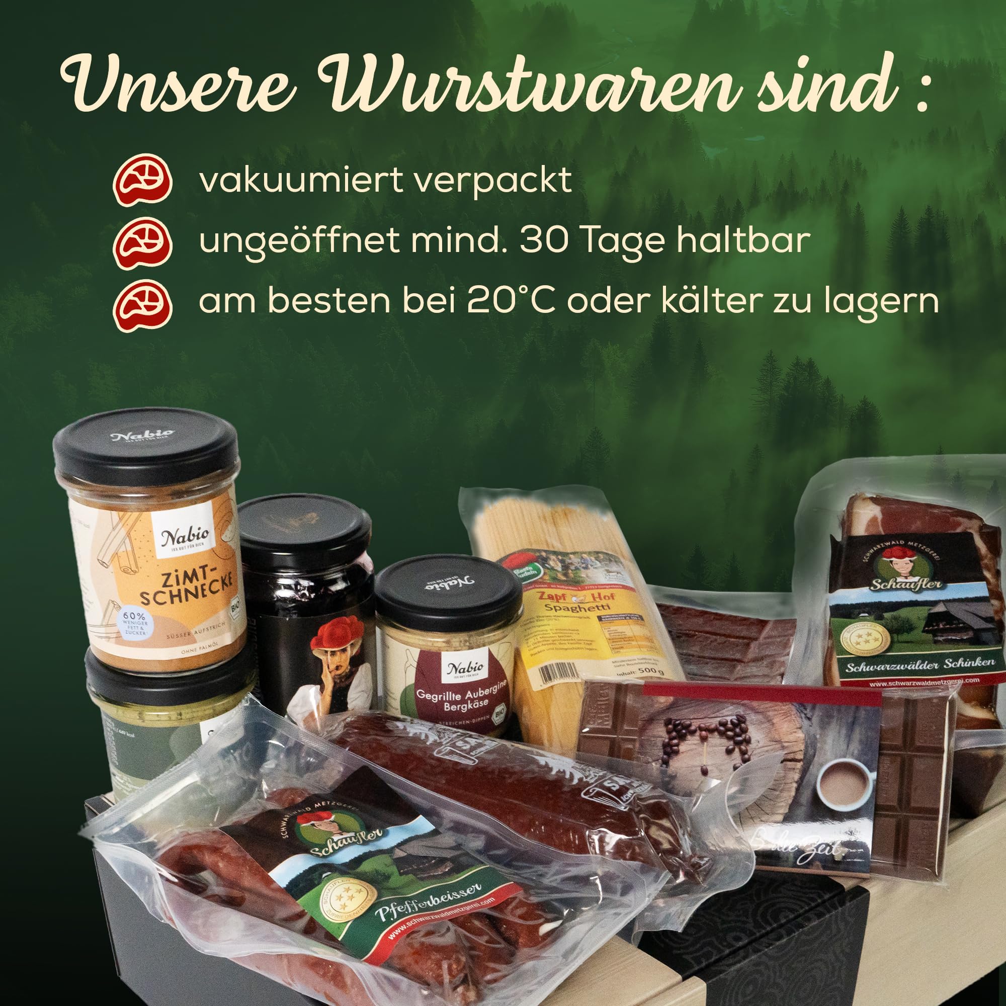 Schwarzwald Metzgerei - Jubiläum Geschenk Set – Exklusiver Schwarzwald Präsentkorb mit Schinken, Salami, Landjäger, Pfefferbeißer, Pasta & Pesto – Wertschätzung für Mitarbeiter, Firmenkunden