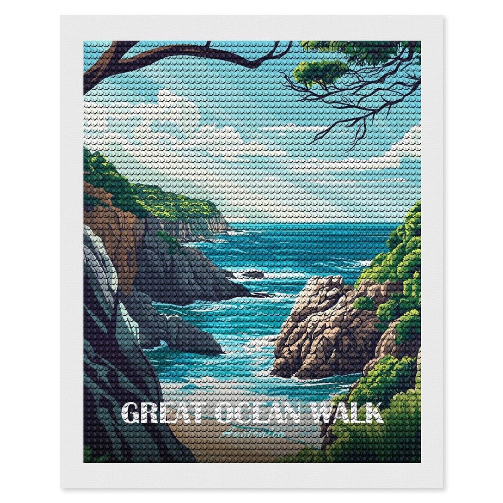 Junmoney Great Ocean Walk Australia Coastal View Diamond Painting Set 16"x20", Modern Decor, for Beginners, Printed Canvas, Thoughtful Handmade Gift, with Tool Kit