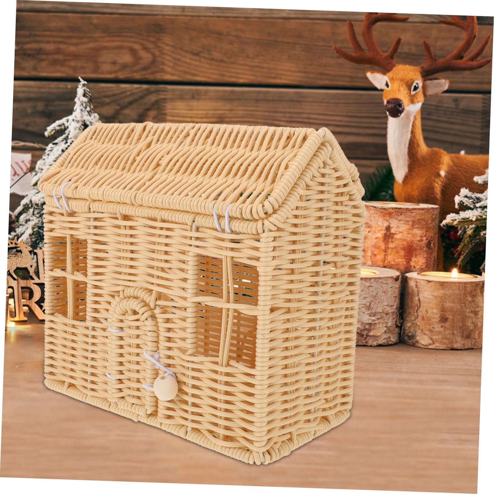 Cesta De Dulces Navideña Hecha Mano Con Asa Para Dulces y Chocolates Recipiente De Ratán Sintético Con Forma De Casa Para Recuerdos De Fiesta