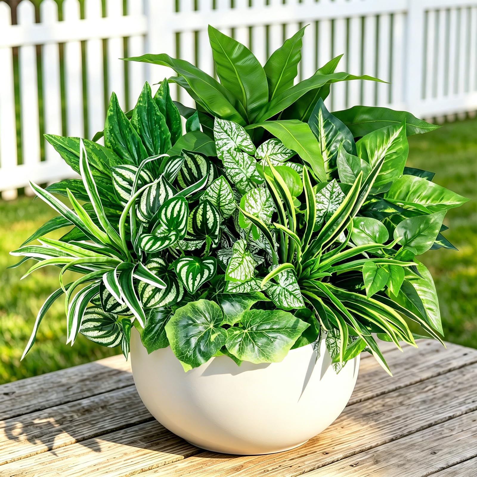 ASTNIC 9PCS Artificial Plants Outdoor UV Resistant Fake Plants, Lifelike Faux Greenery Greenery Shrubs Stems Large Bunches Plastic Green Leaves Artificial Grass House Plants for Garden Home Decor