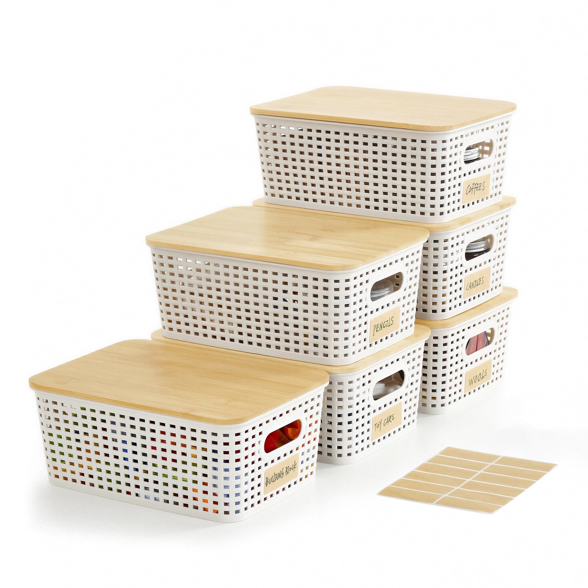 Bagnizer Small Plastic Storage Bins with Bamboo Lids, 5.2qt, 6 Packs — image 1