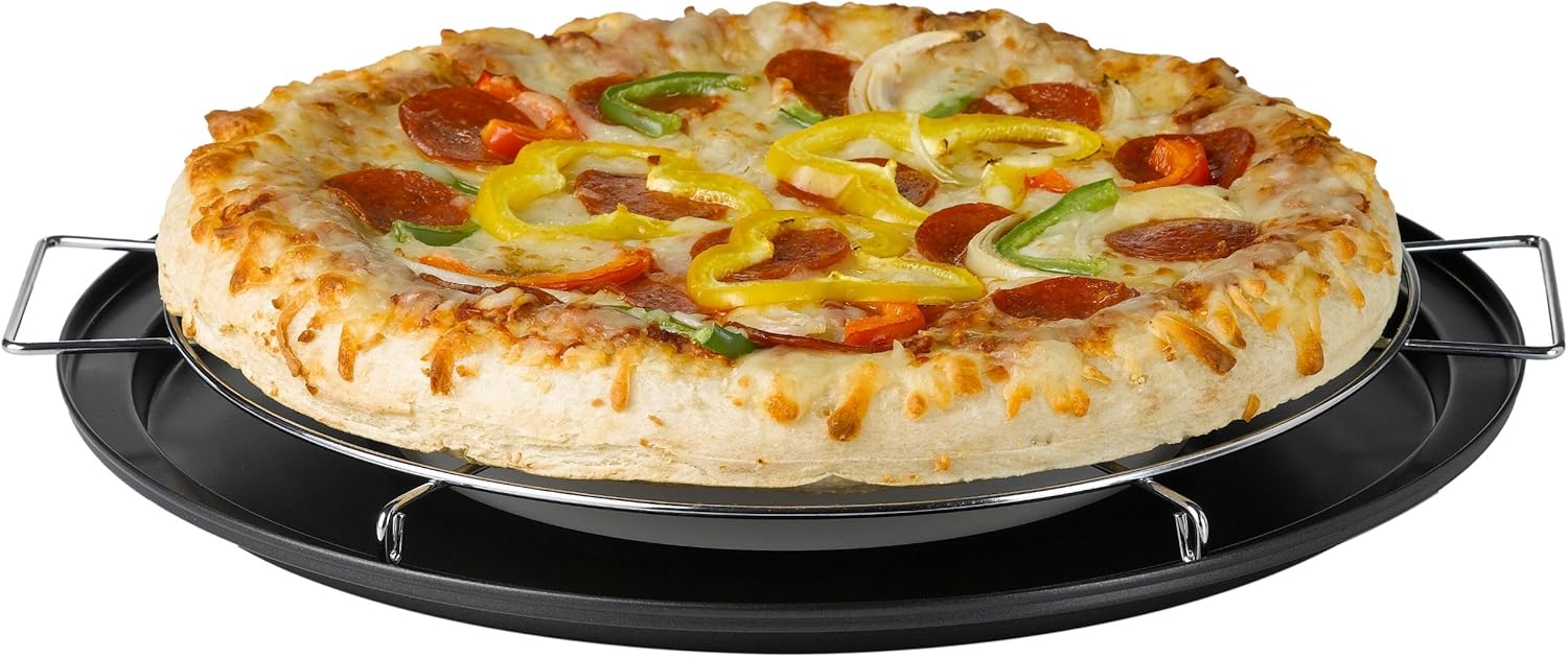 Nifty Pizza and Pie Baking Rack – Built-In Drip Pan, Multipurpose, Non-Stick Chrome Finish, Dishwasher Safe, Heavy-Duty Design, Bake Pies Evenly Every Time