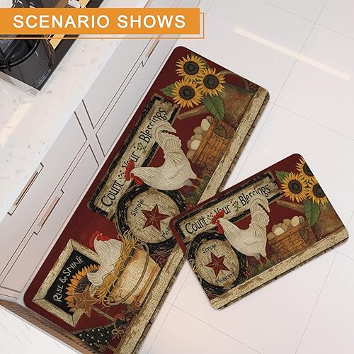 Miniatura 9 de Roszwtit Juego de 2 alfombras y tapetes de cocina con girasoles negros, con respaldo antideslizante, juegos de cocina de bajo perfil, lavables para