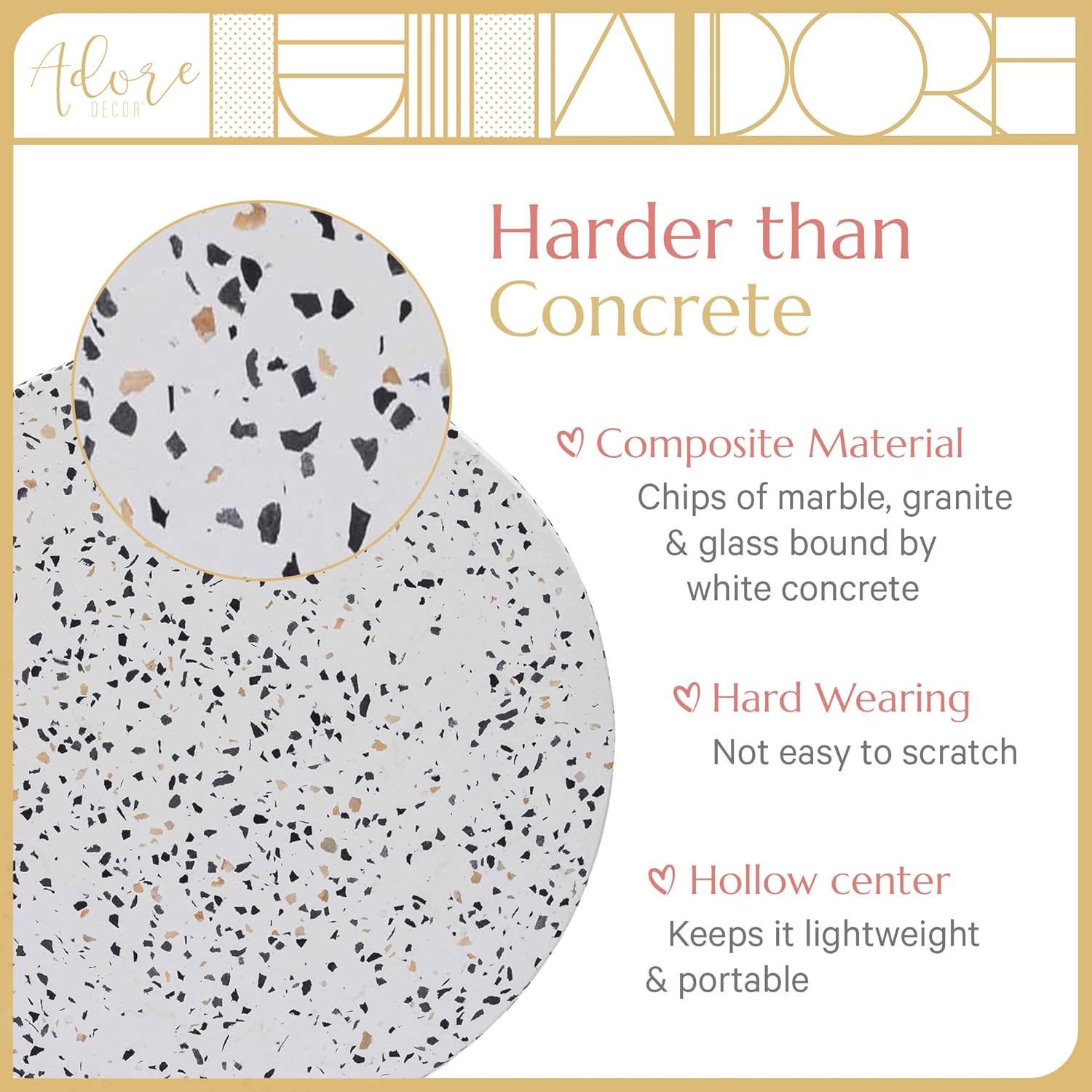 Adore Decor Martini Terrazzo Stool White/Gray